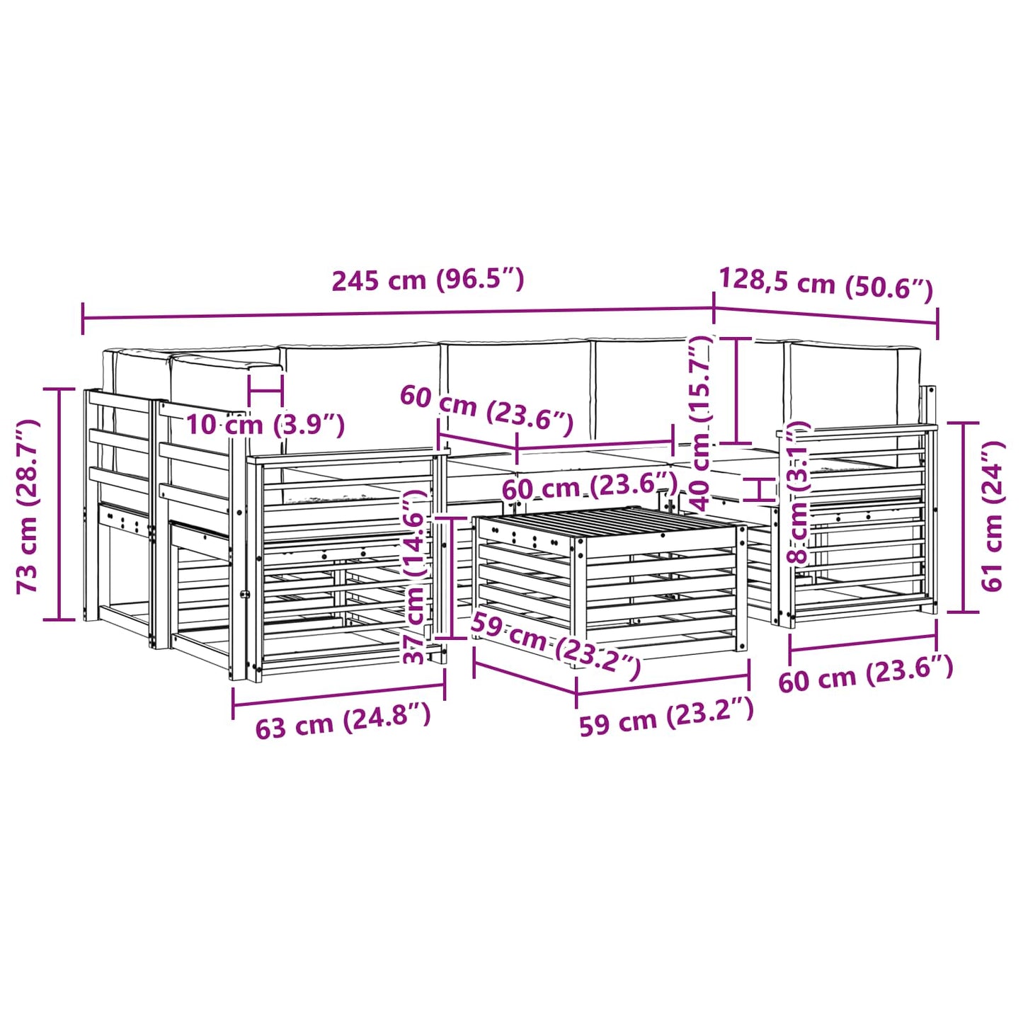 Outdoor-Sofagarnitur 7 stk. Natur und Anthrazit