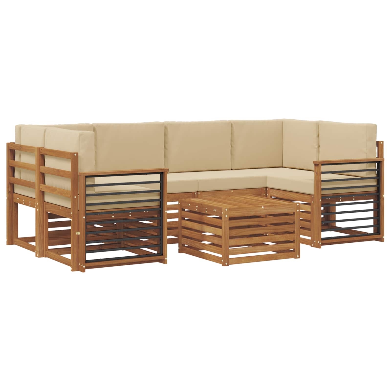Outdoor-Sofagarnitur 7 stk. Natur und Beige Massivholz Akazie