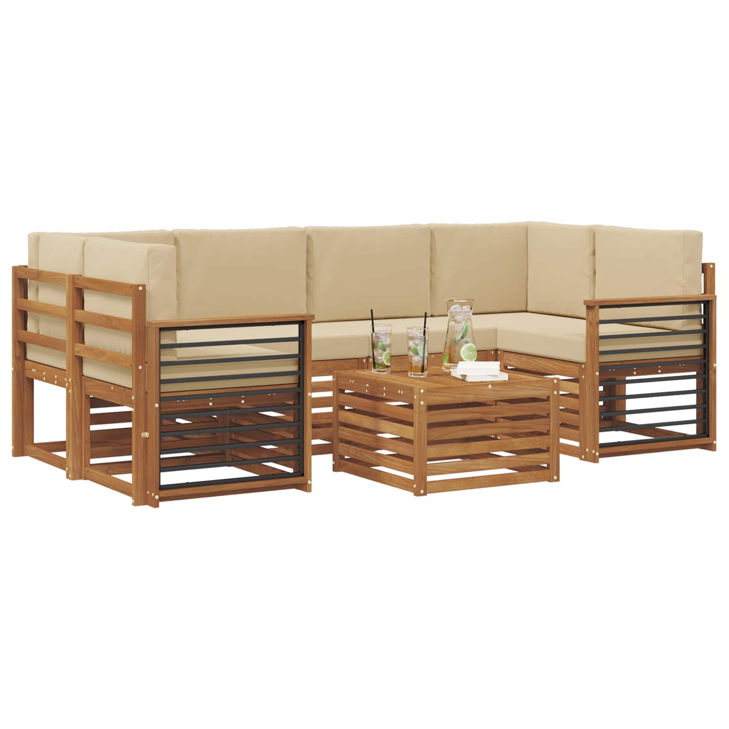 Outdoor-Sofagarnitur 7 stk. Natur und Beige Massivholz Akazie