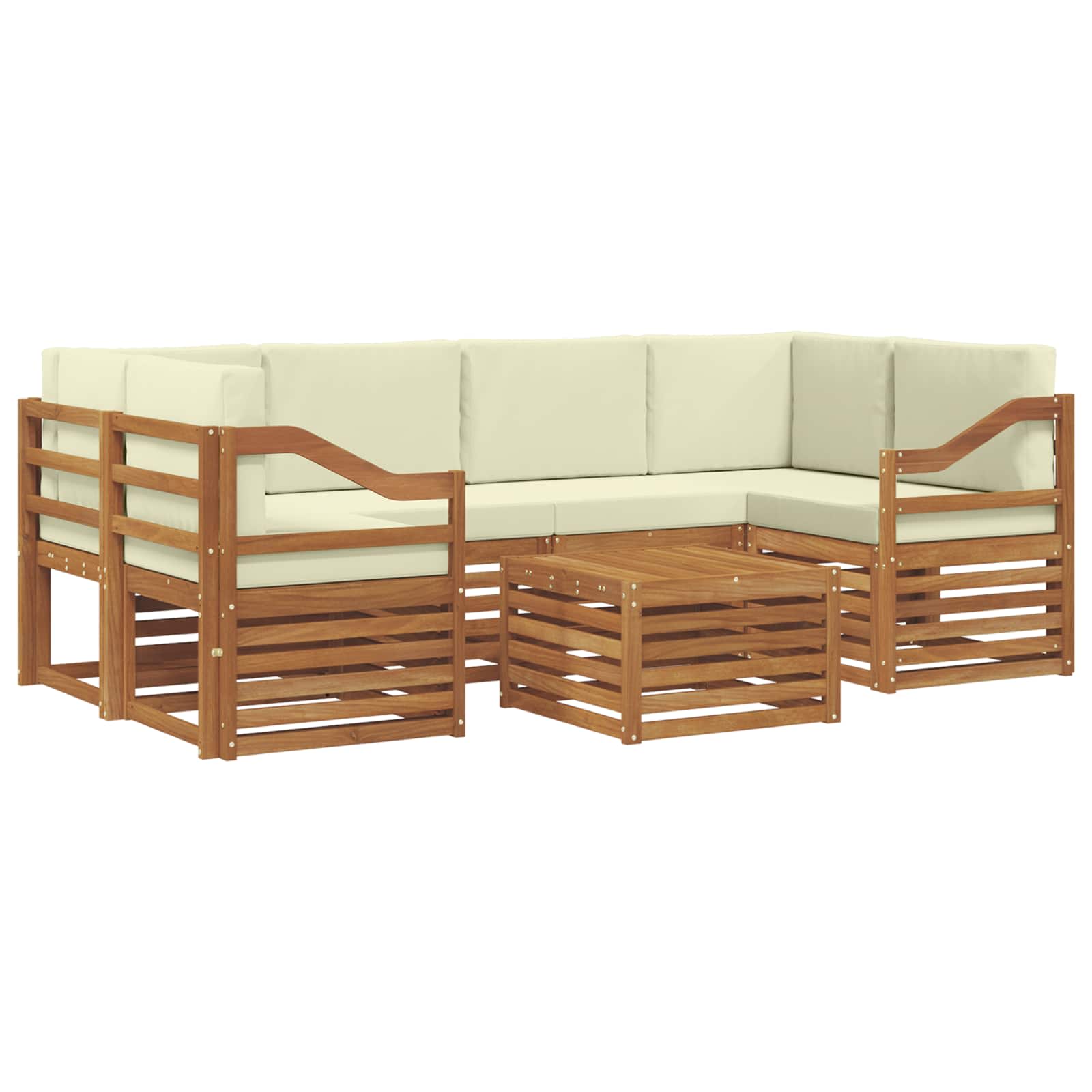 Outdoor-Sofagarnitur 7 stk. Natur und Creme Massivholz Akazie