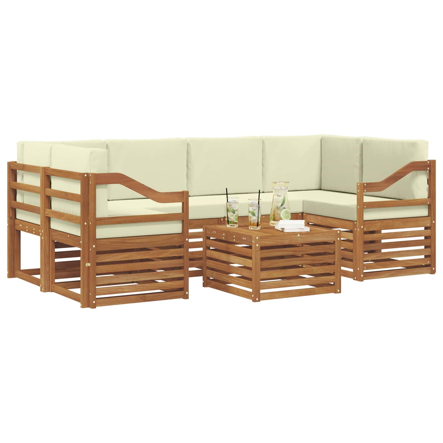 Outdoor-Sofagarnitur 7 stk. Natur und Creme Massivholz Akazie
