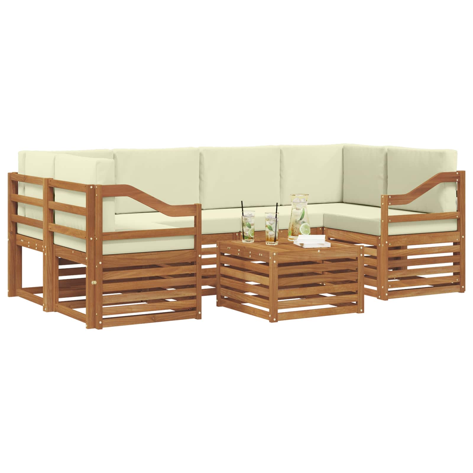 Outdoor-Sofagarnitur 7 stk. Natur und Creme Massivholz Akazie