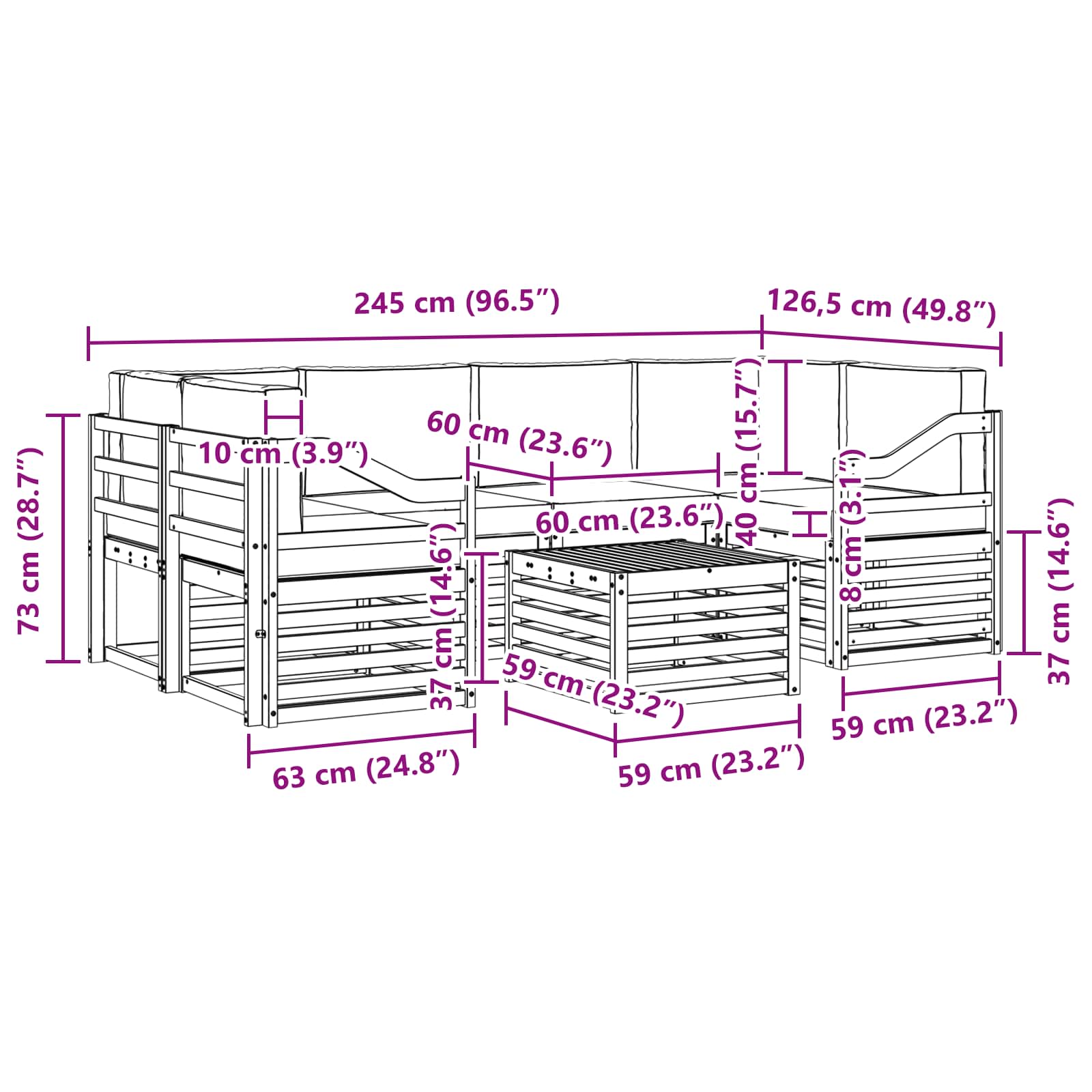 Outdoor-Sofagarnitur 7 stk. Natur und Creme Massivholz Akazie