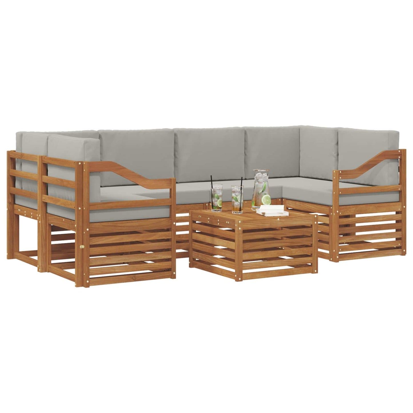 Outdoor-Sofagarnitur mit Kissen 7 pcs Natürlich und Hellgrau