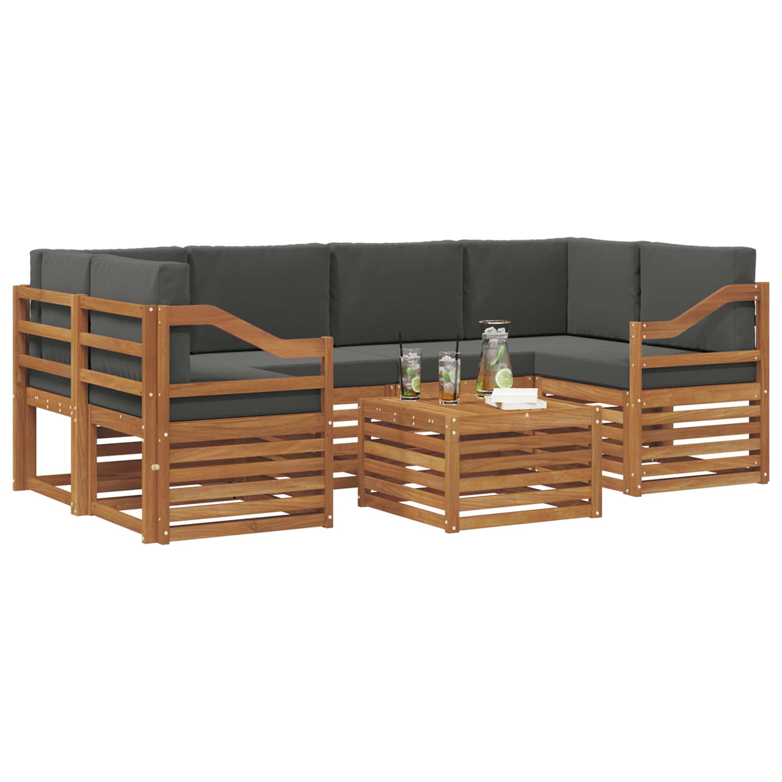 Outdoor-Sofagarnitur 7 stk. Natur und Anthrazit