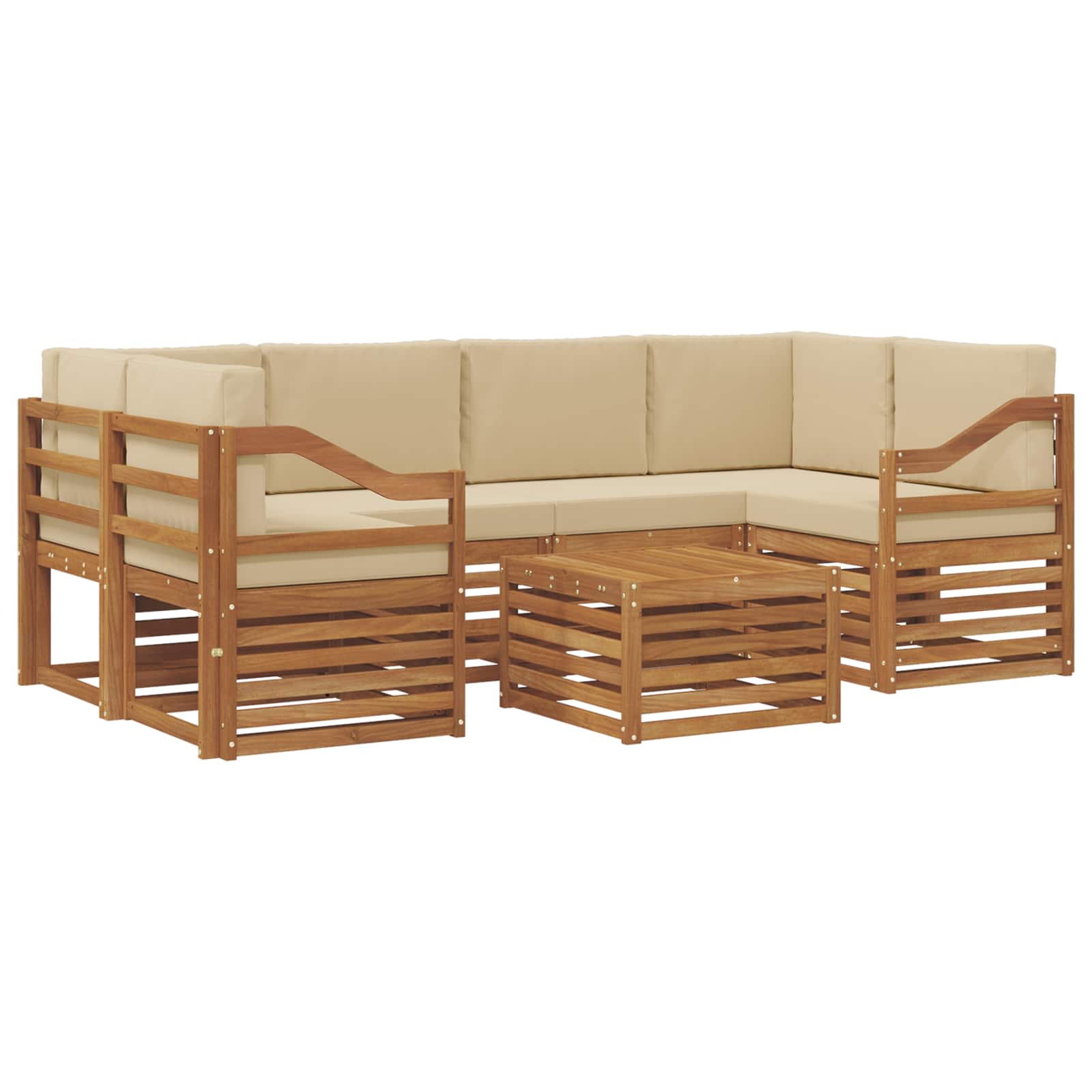 Outdoor-Sofagarnitur 7 stk. Natur und Beige Massivholz Akazie