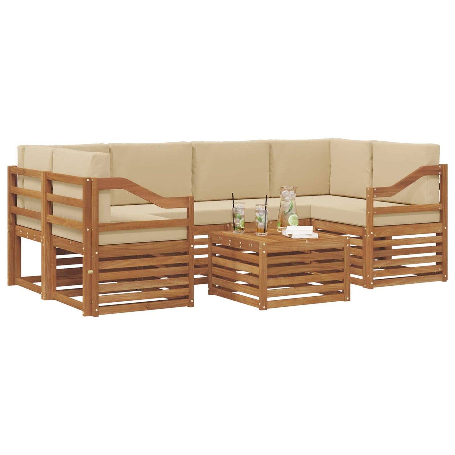 Outdoor-Sofagarnitur 7 stk. Natur und Beige Massivholz Akazie