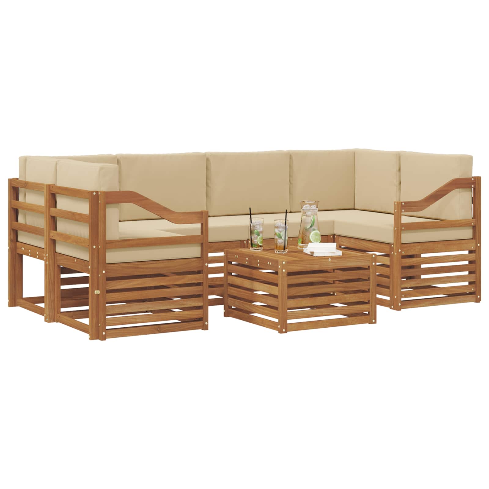 Outdoor-Sofagarnitur 7 stk. Natur und Beige Massivholz Akazie