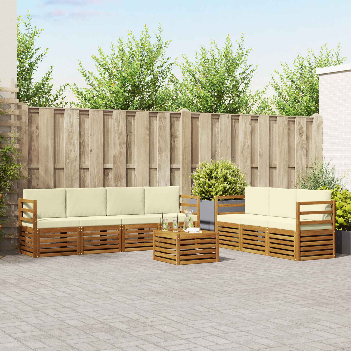Sofagarnituren 8 stk. Natur und Creme Massivholz Akazie