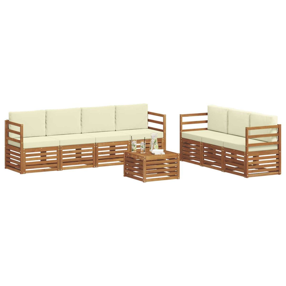 Sofagarnituren 8 stk. Natur und Creme Massivholz Akazie