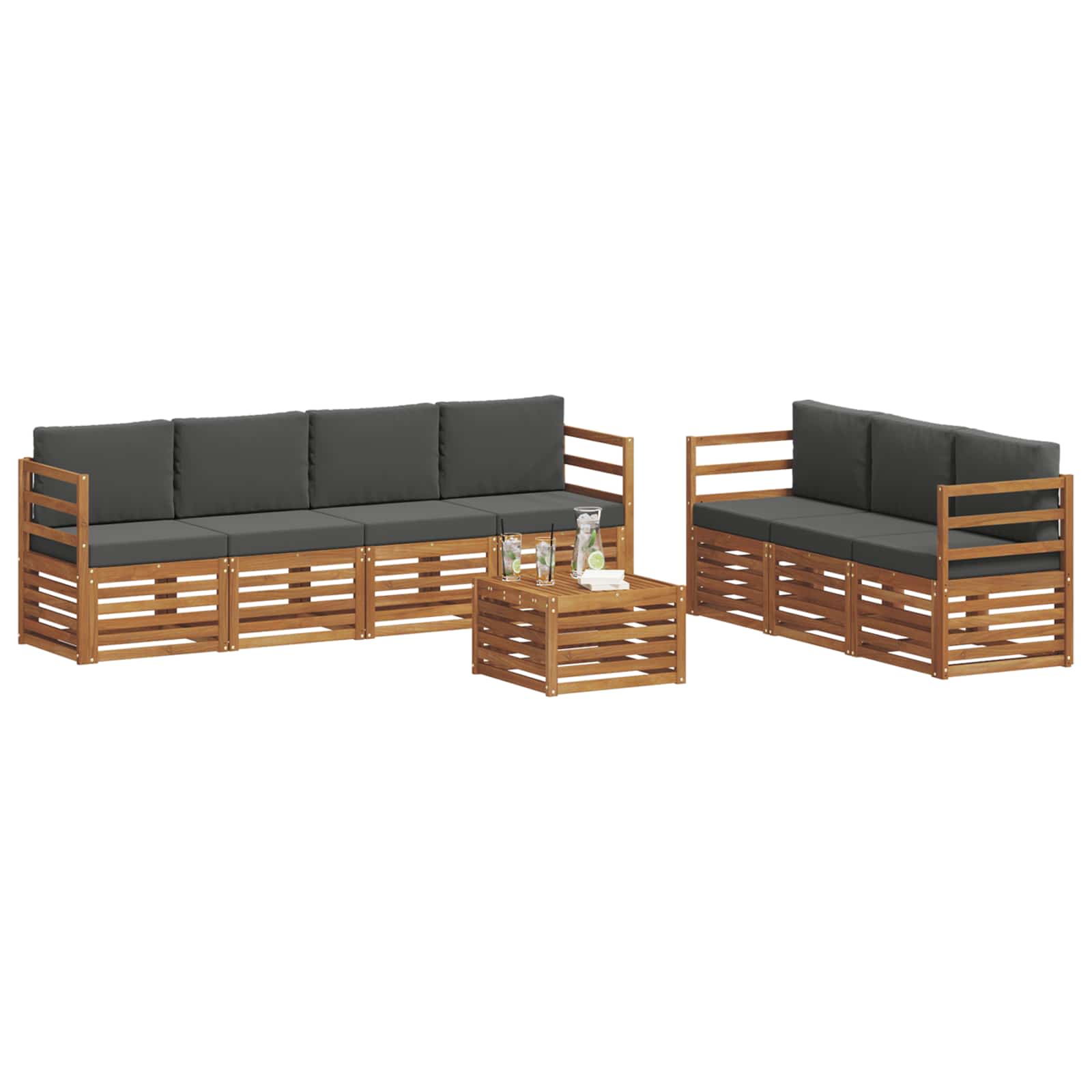 Sofagarnituren 8 pcs Natur und Anthrazit Massivholz Akazie