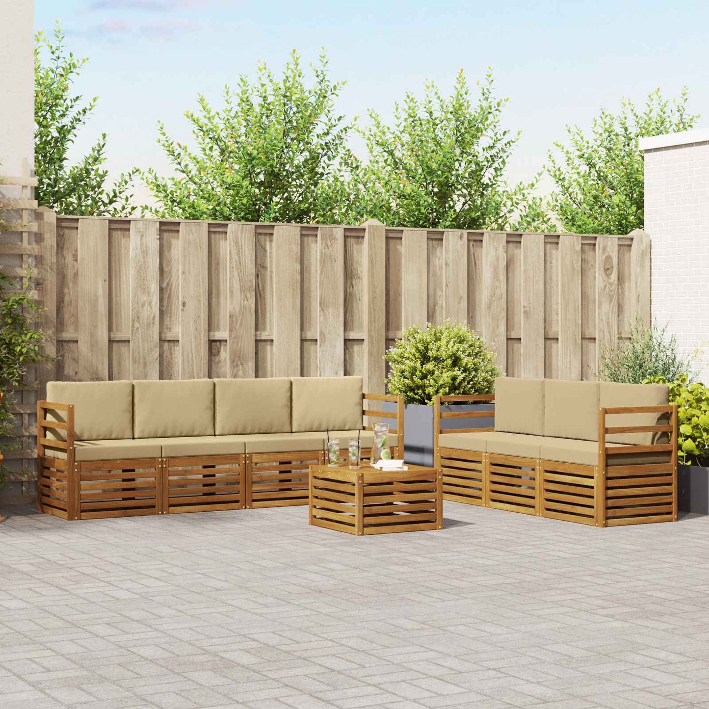 Sofagarnituren 8 pcs Natur und Beige Massivholz Akazie