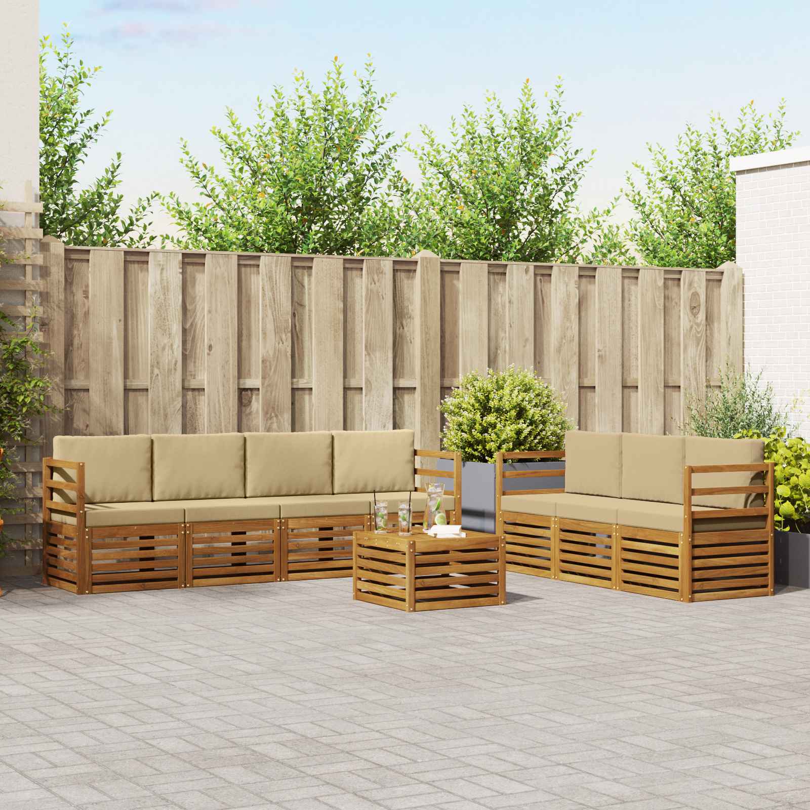 Sofagarnituren 8 pcs Natur und Beige Massivholz Akazie