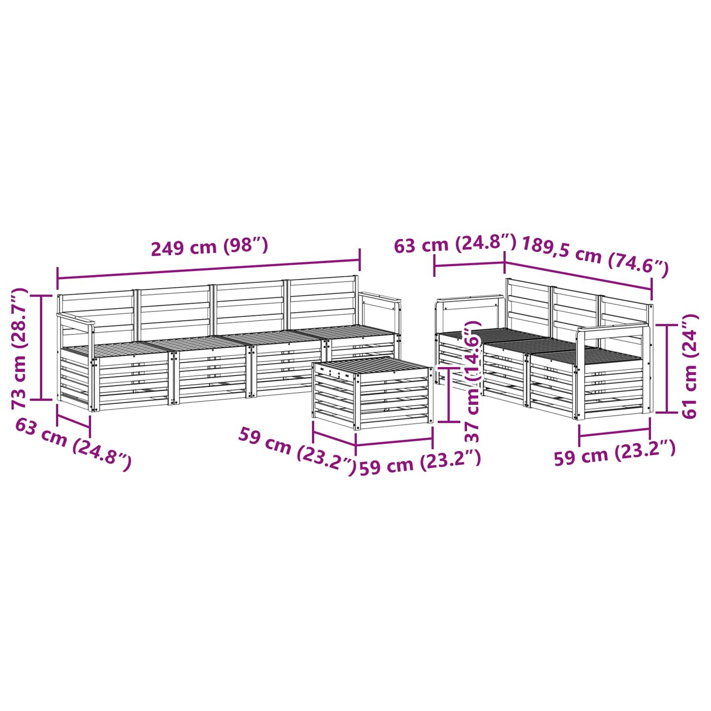Sofagarnituren 8 pcs Natur Massivholz Akazie