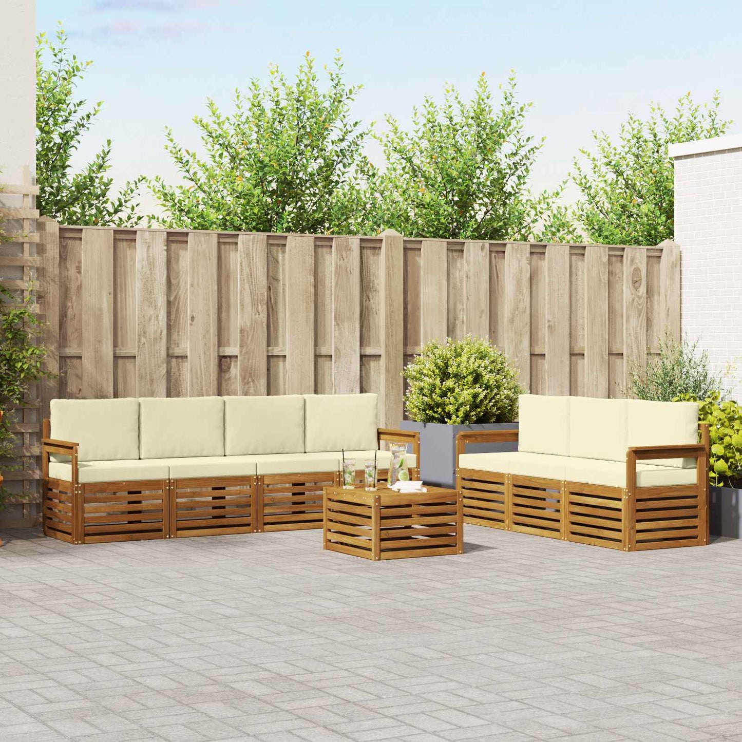 Sofagarnituren 8 stk. Natur und Creme Massivholz Akazie
