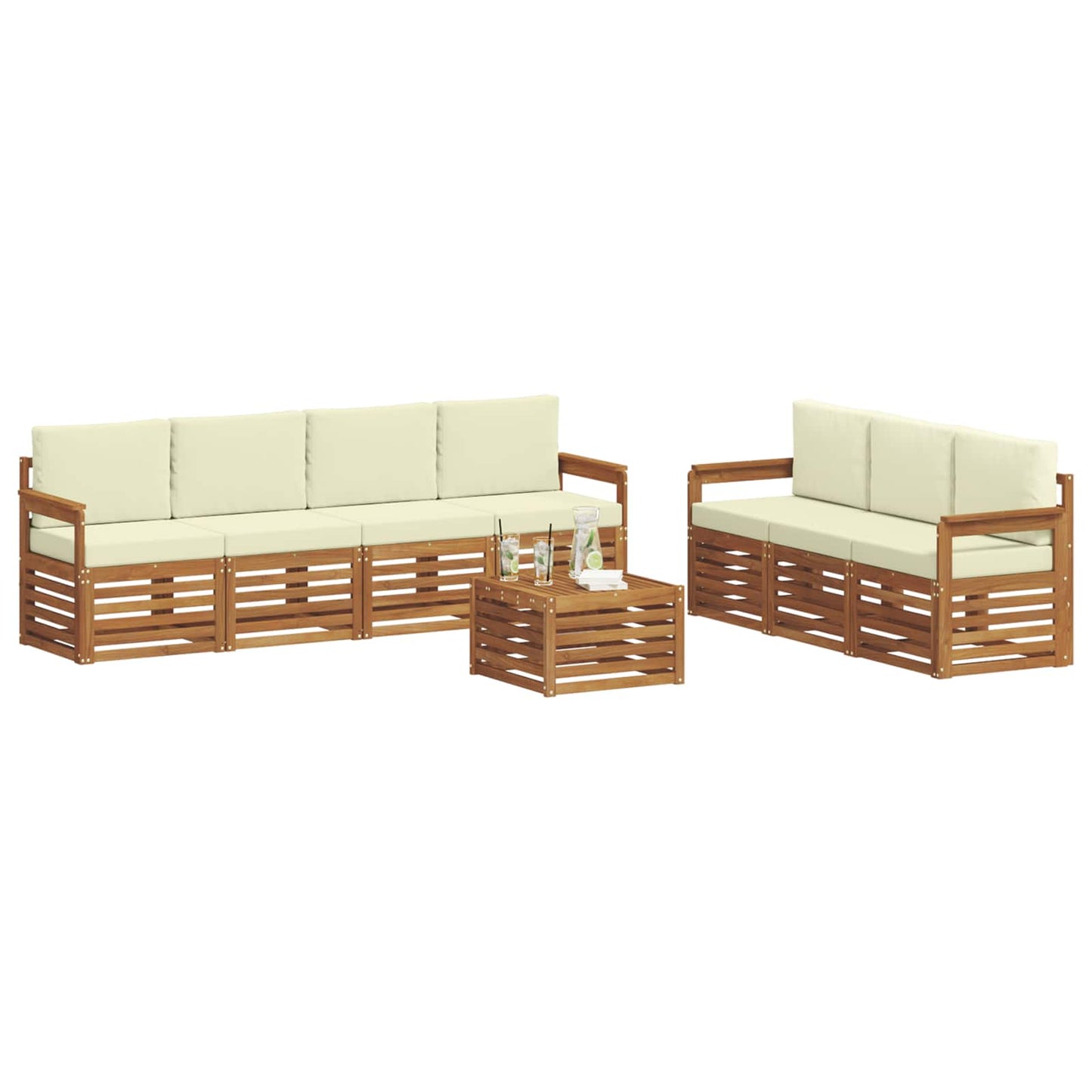 Sofagarnituren 8 stk. Natur und Creme Massivholz Akazie