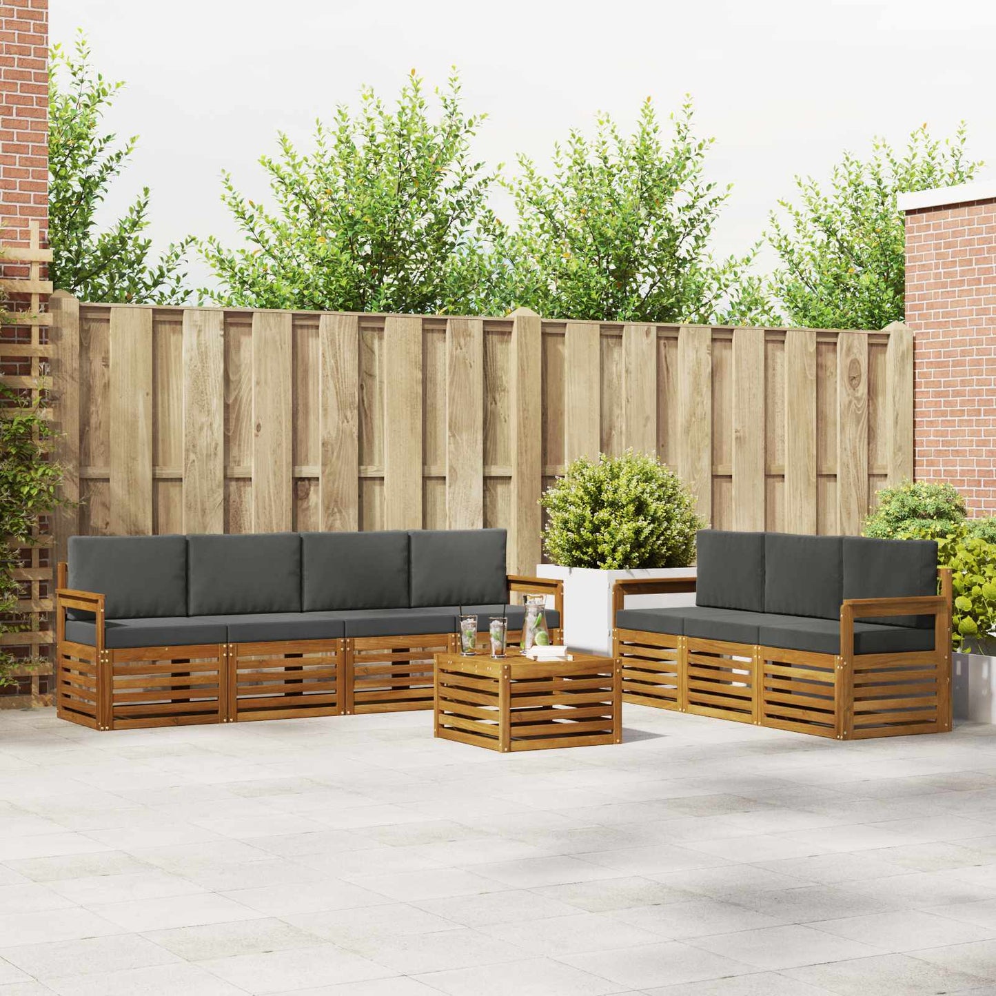Sofagarnituren 8 pcs Natur und Anthrazit Massivholz Akazie