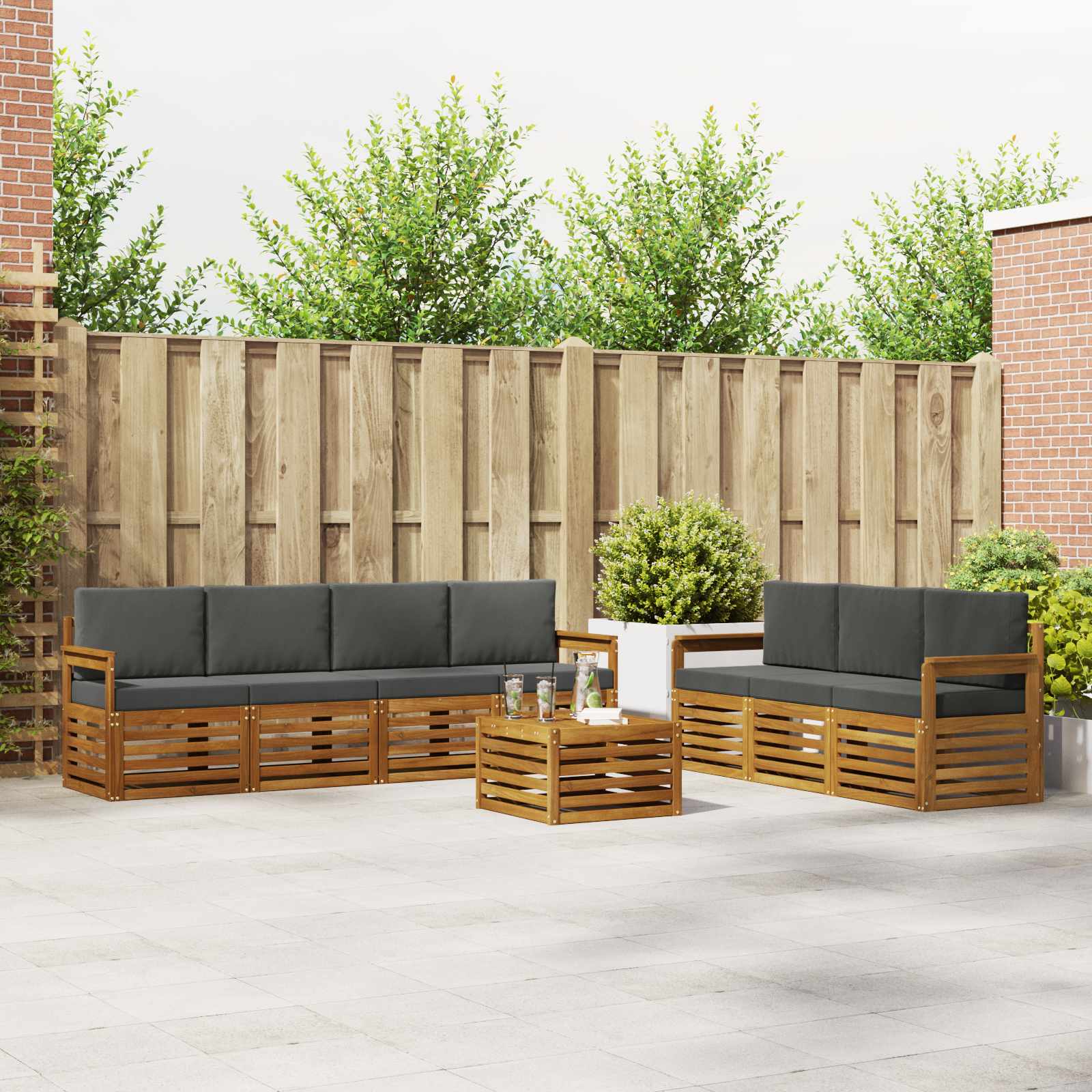 Sofagarnituren 8 pcs Natur und Anthrazit Massivholz Akazie