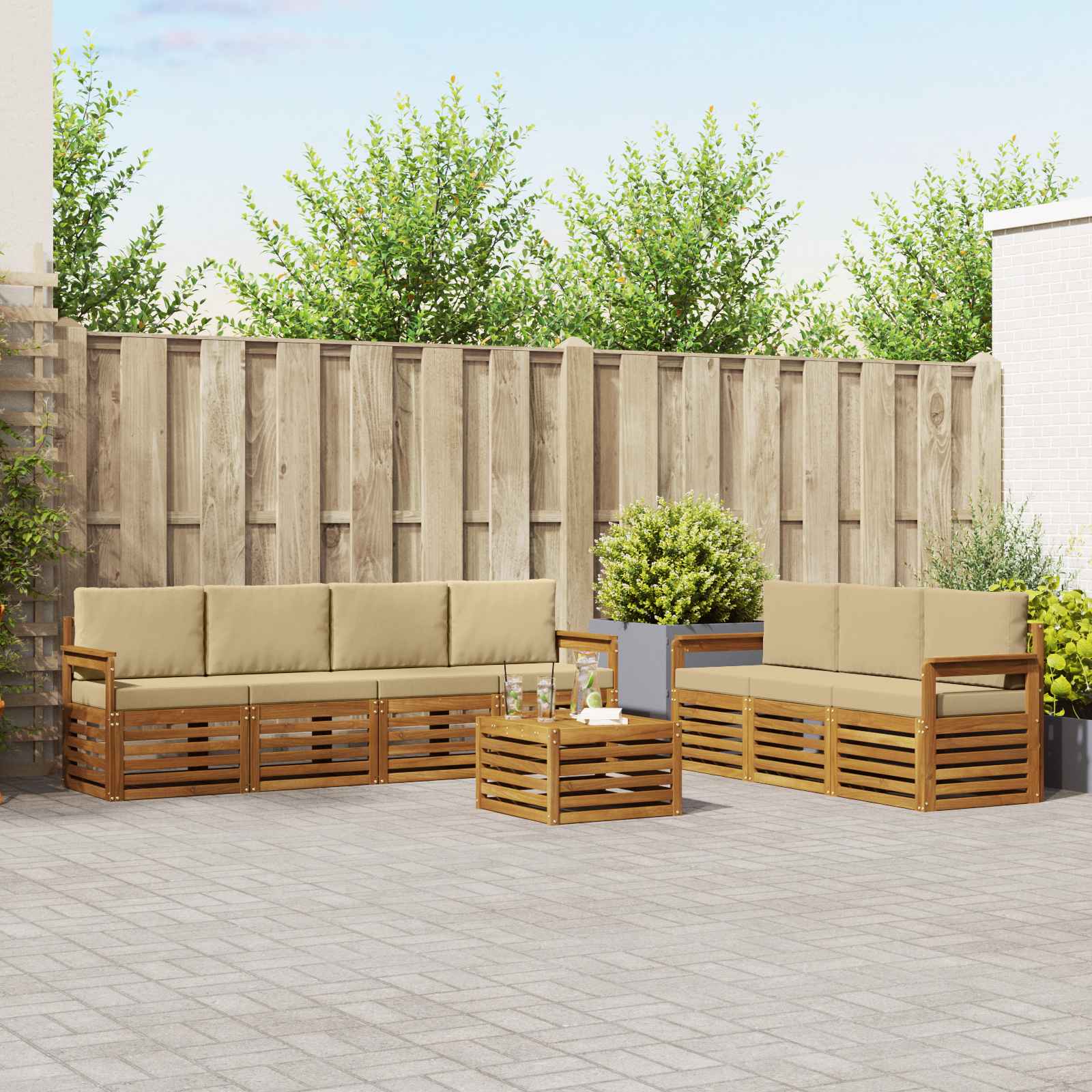 Sofagarnituren 8 stk. Natur und Beige Massivholz Akazie