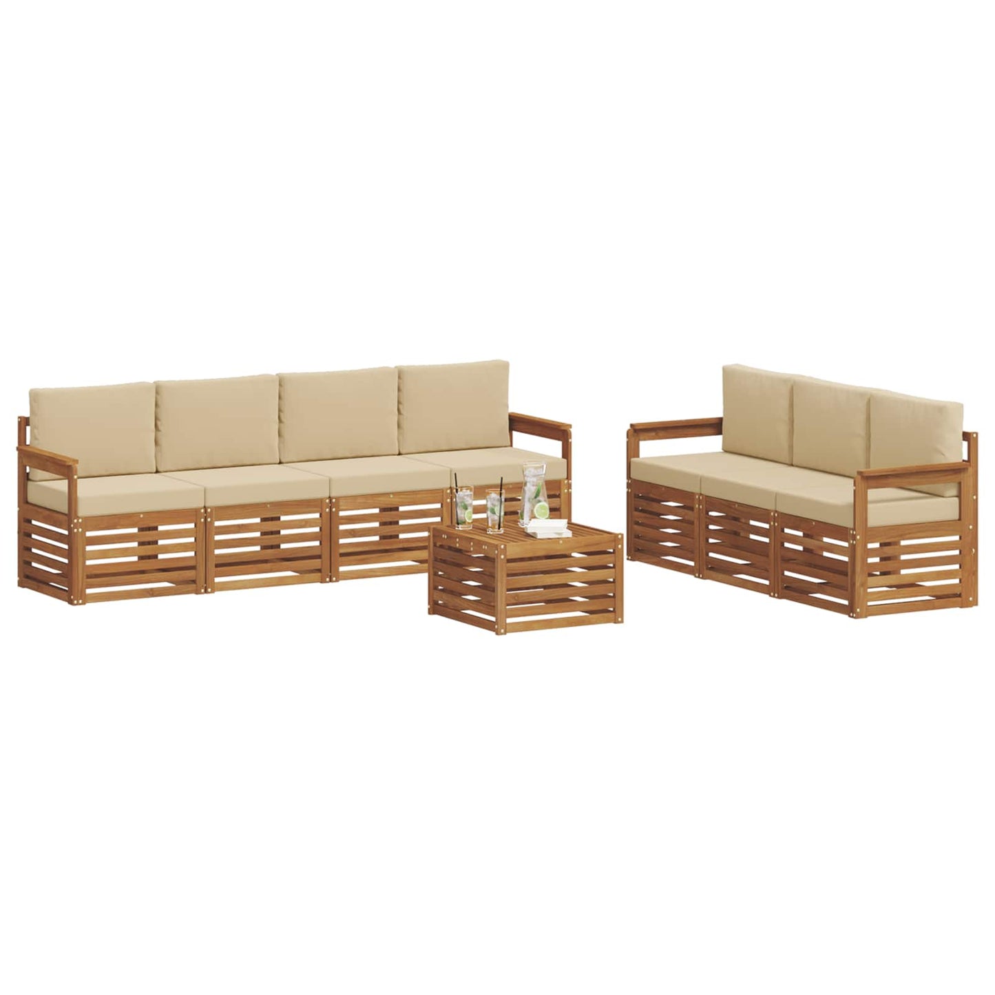 Sofagarnituren 8 stk. Natur und Beige Massivholz Akazie