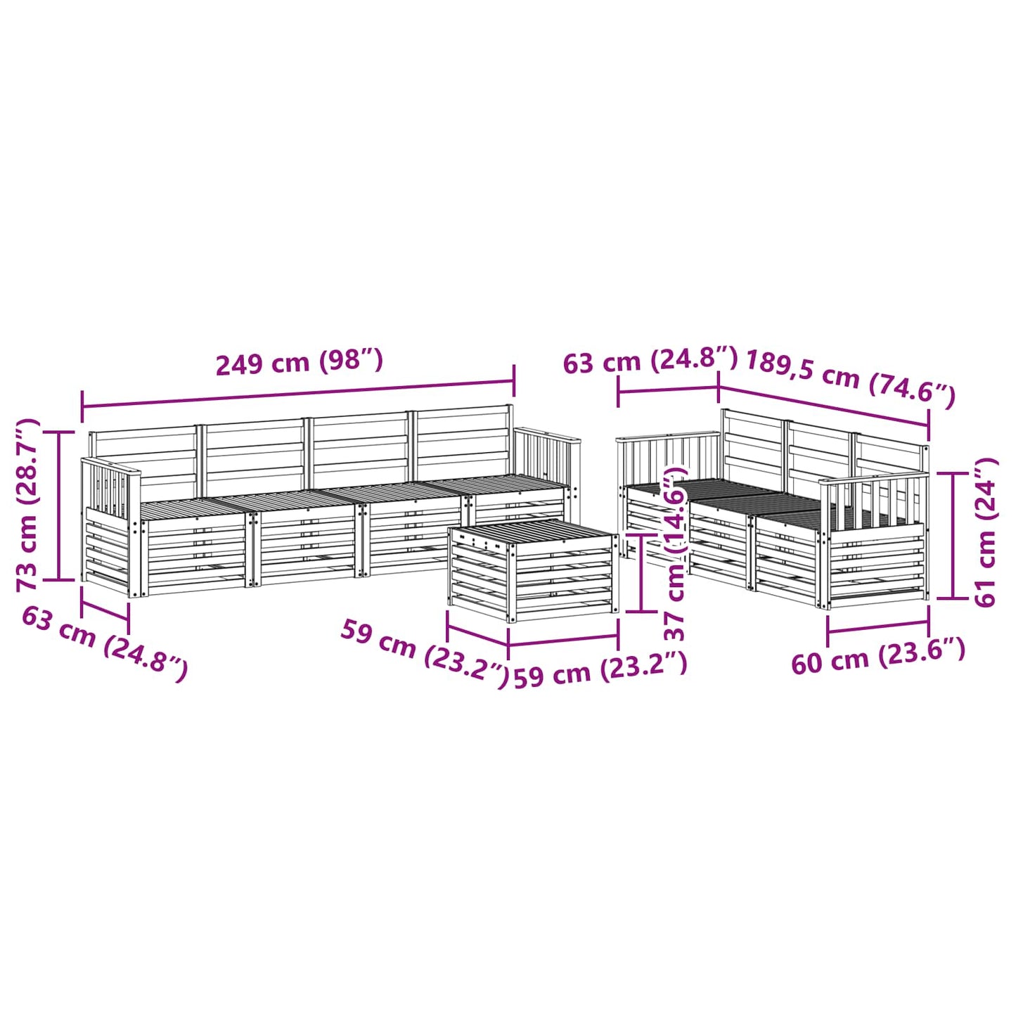 Sofagarnituren 8 pcs Natur Massivholz Akazie