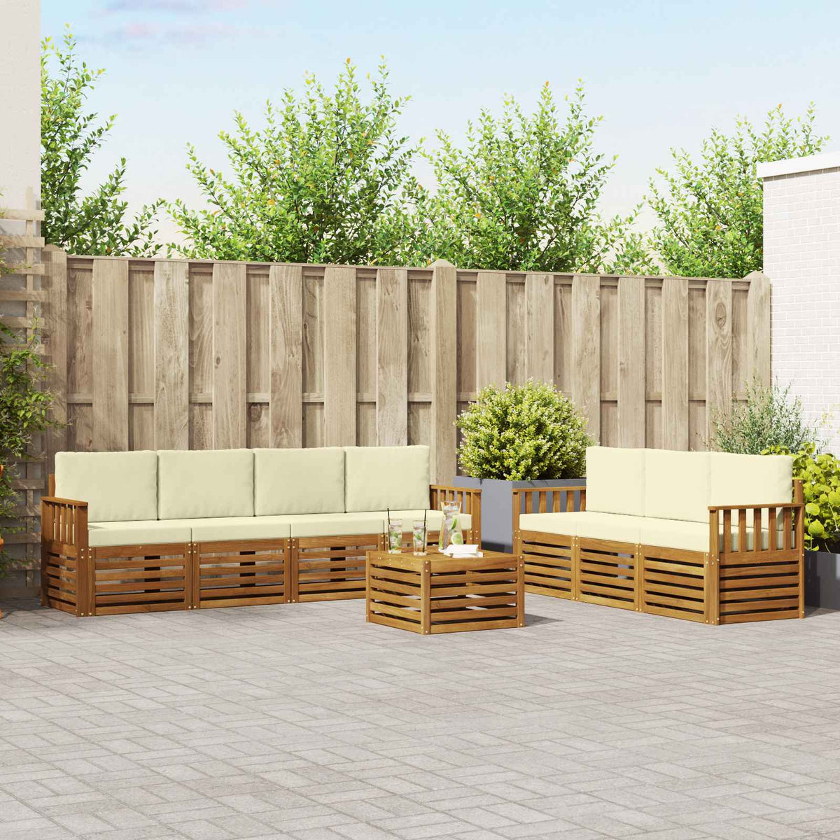 Sofagarnituren 8 stk. Natur und Creme Massivholz Akazie