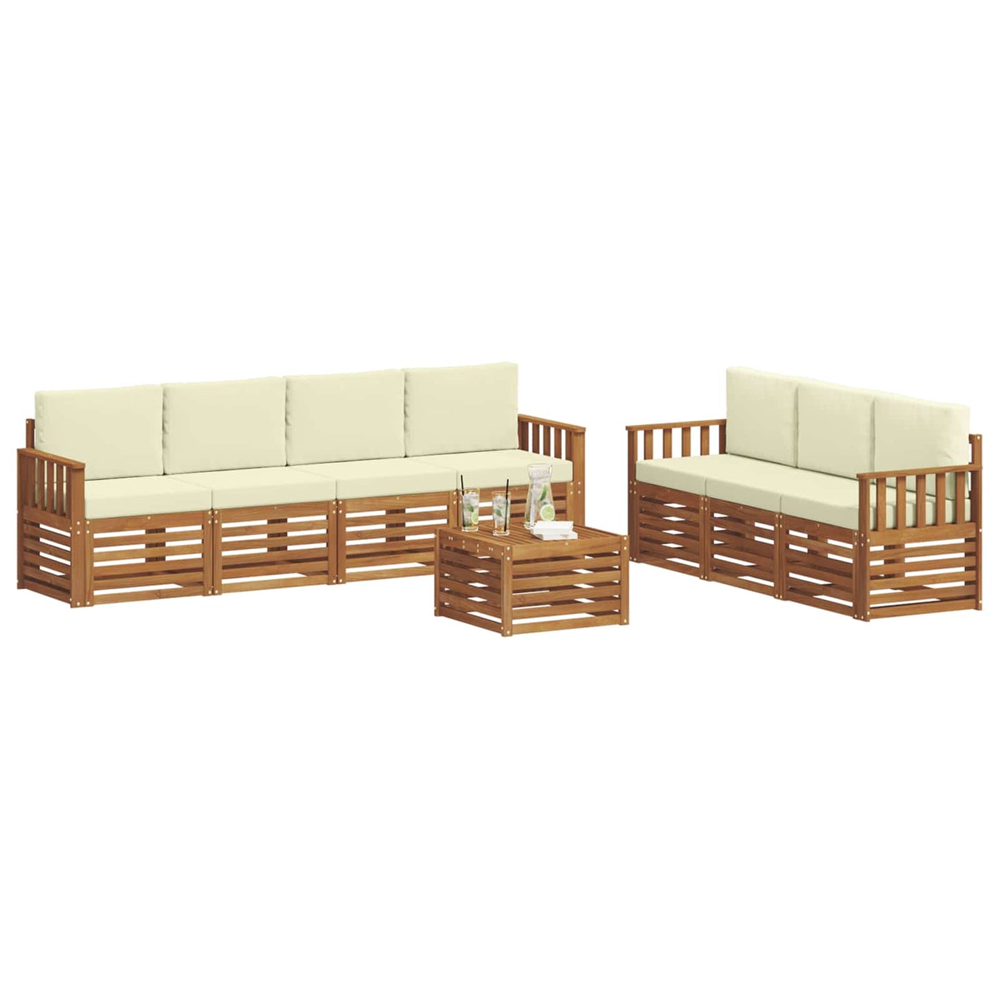 Sofagarnituren 8 pcs Natur und Creme Massivholz Akazie
