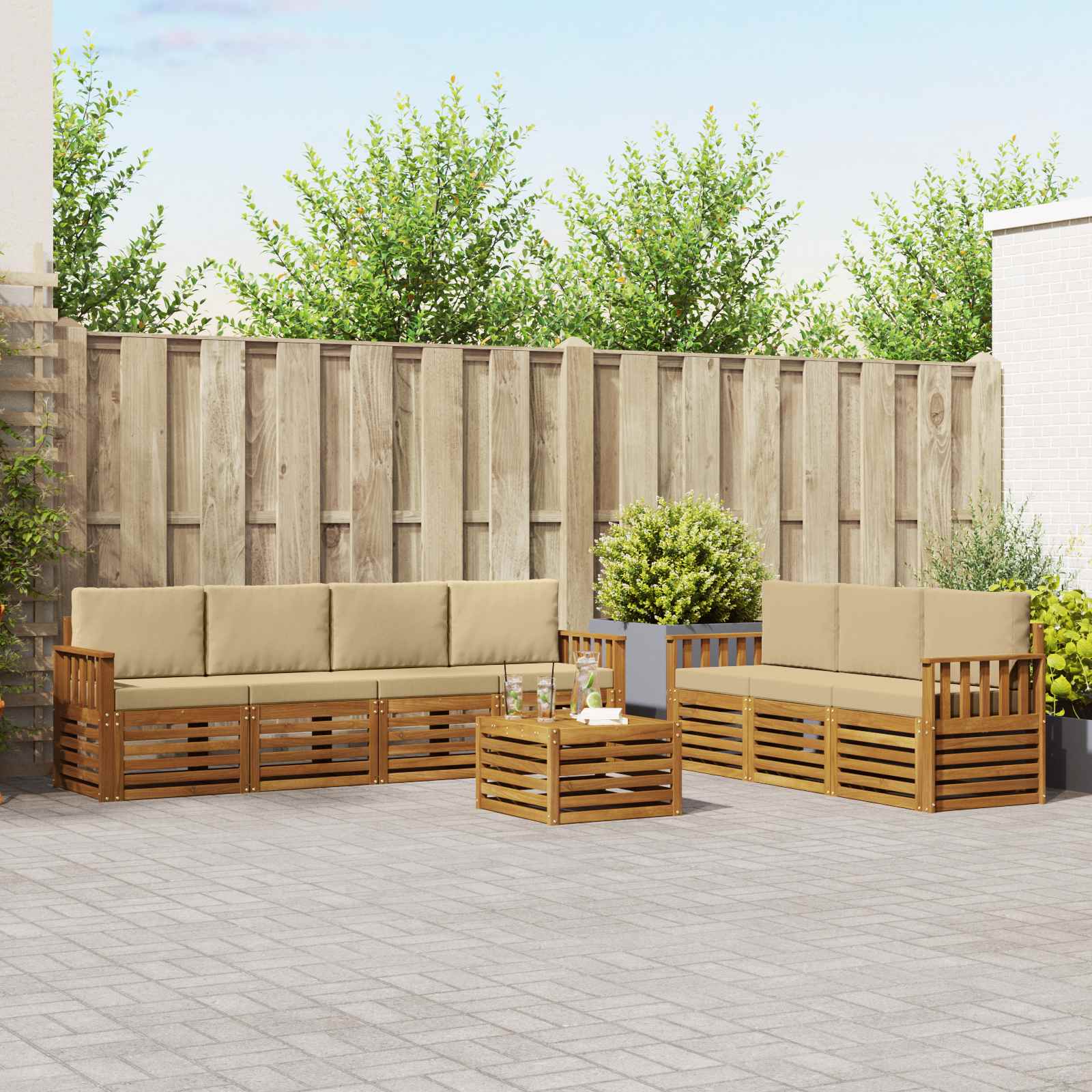 Sofagarnituren 8 stk. Natur und Beige Massivholz Akazie