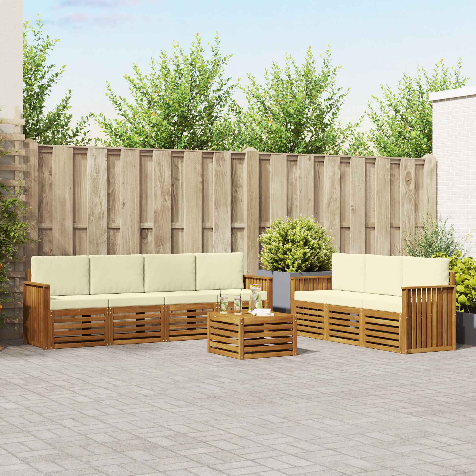 Sofagarnituren 8 pcs Natur und Creme Massivholz Akazie