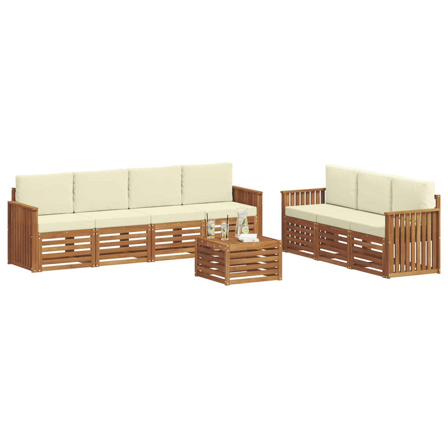 Sofagarnituren 8 stk. Natur und Creme Massivholz Akazie