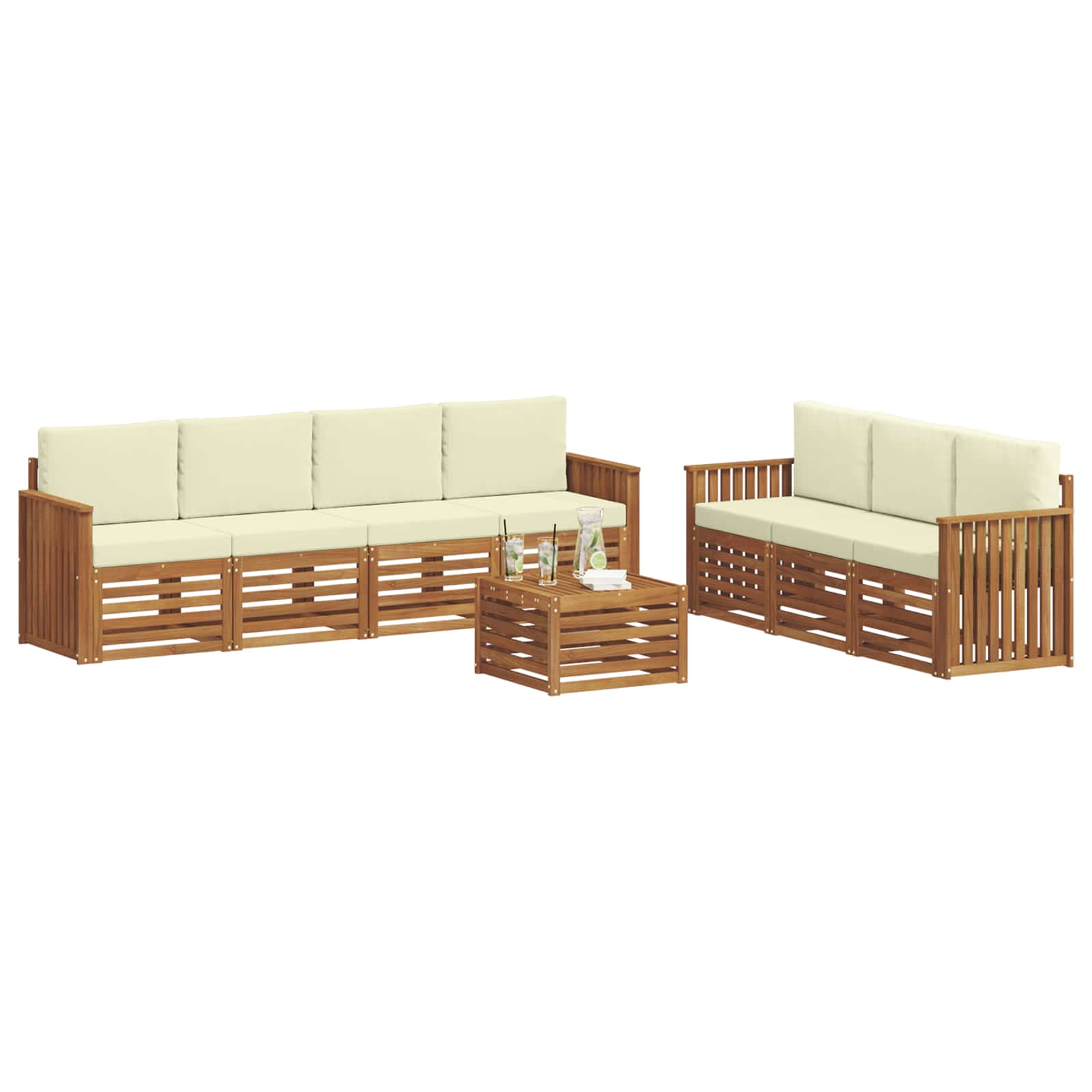 Sofagarnituren 8 stk. Natur und Creme Massivholz Akazie