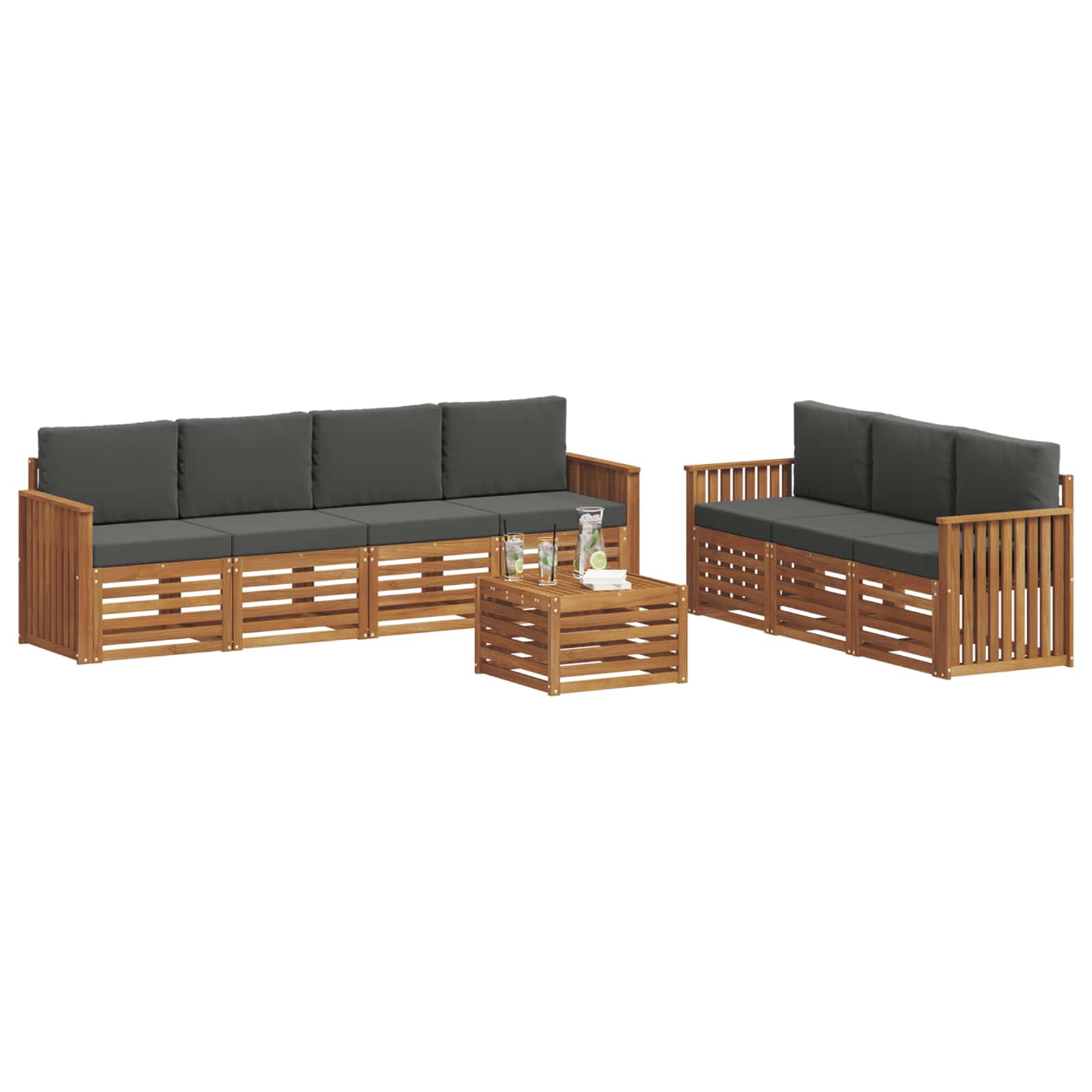 Sofagarnituren 8 pcs Natur und Anthrazit Massivholz Akazie