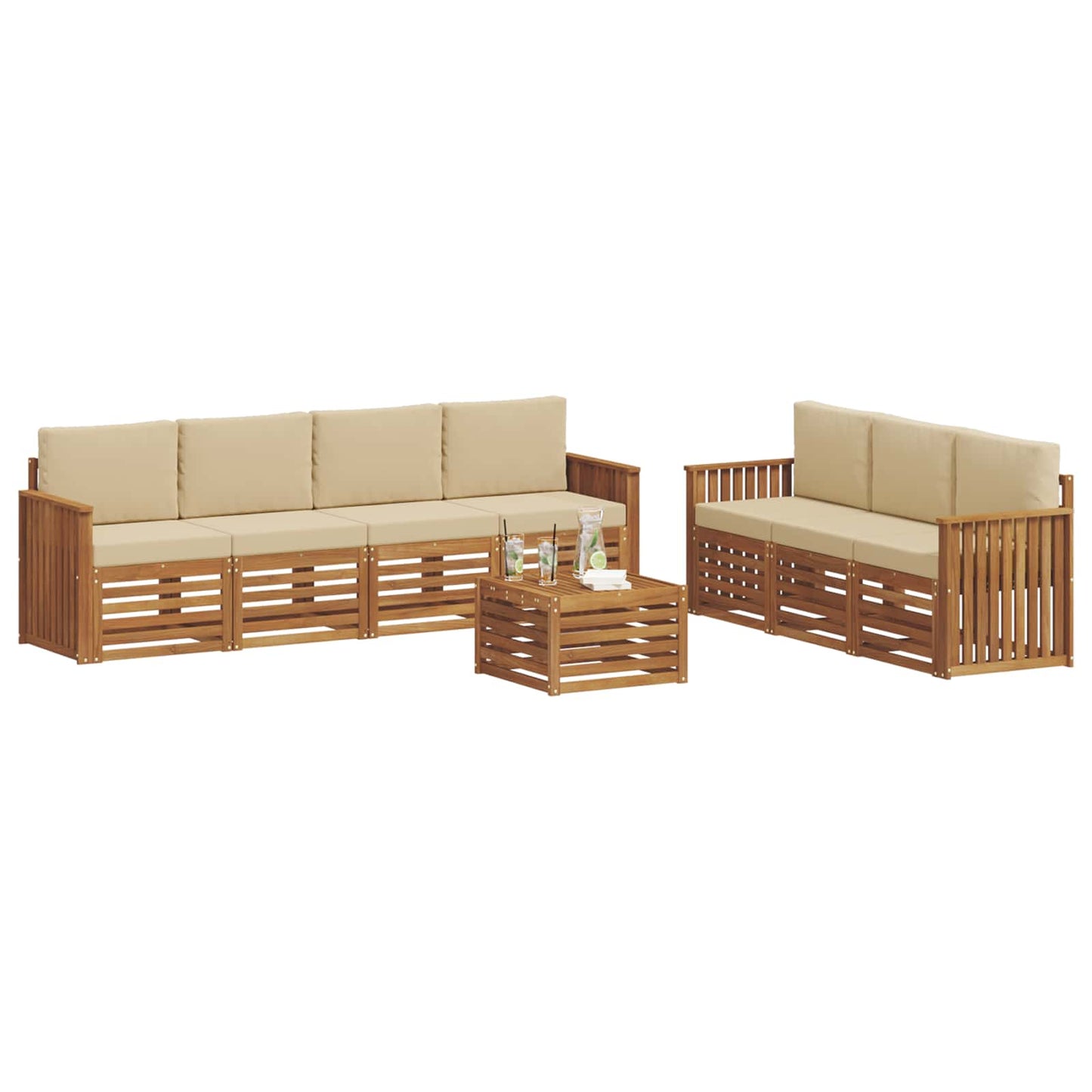 Sofagarnituren 8 stk. Natur und Beige Massivholz Akazie