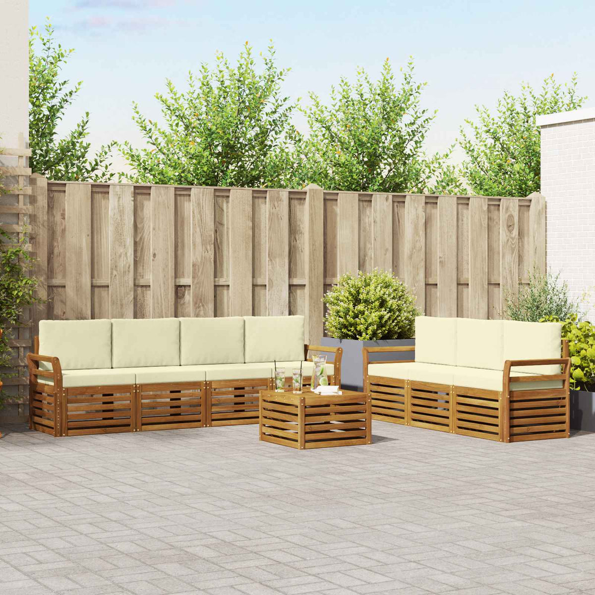 Sofagarnituren 8 stk. Natur und Creme Massivholz Akazie