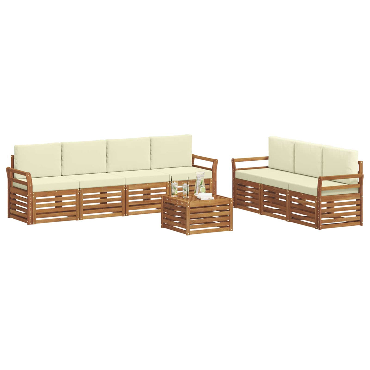Sofagarnituren 8 stk. Natur und Creme Massivholz Akazie
