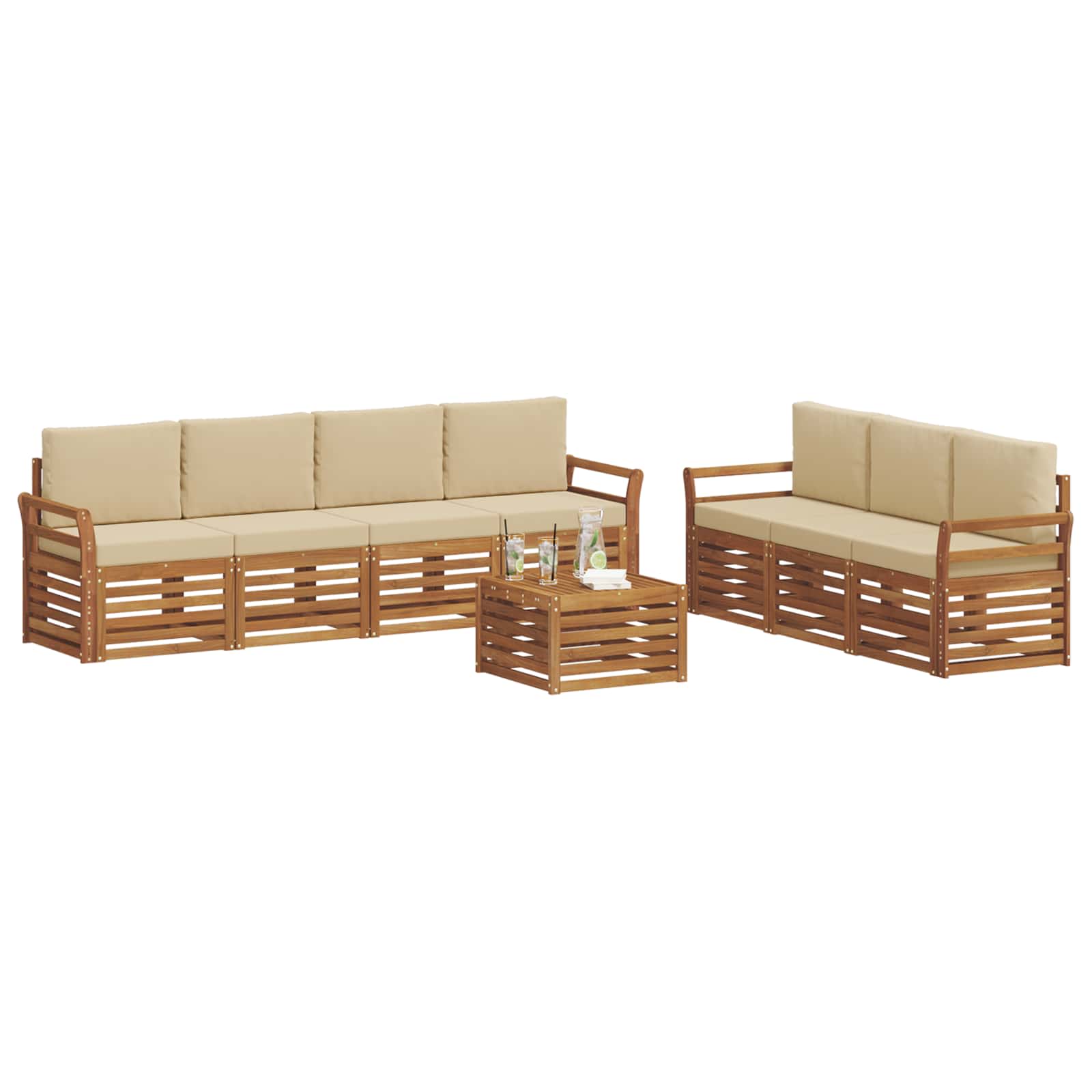 Sofagarnituren 8 stk. Natur und Beige Massivholz Akazie