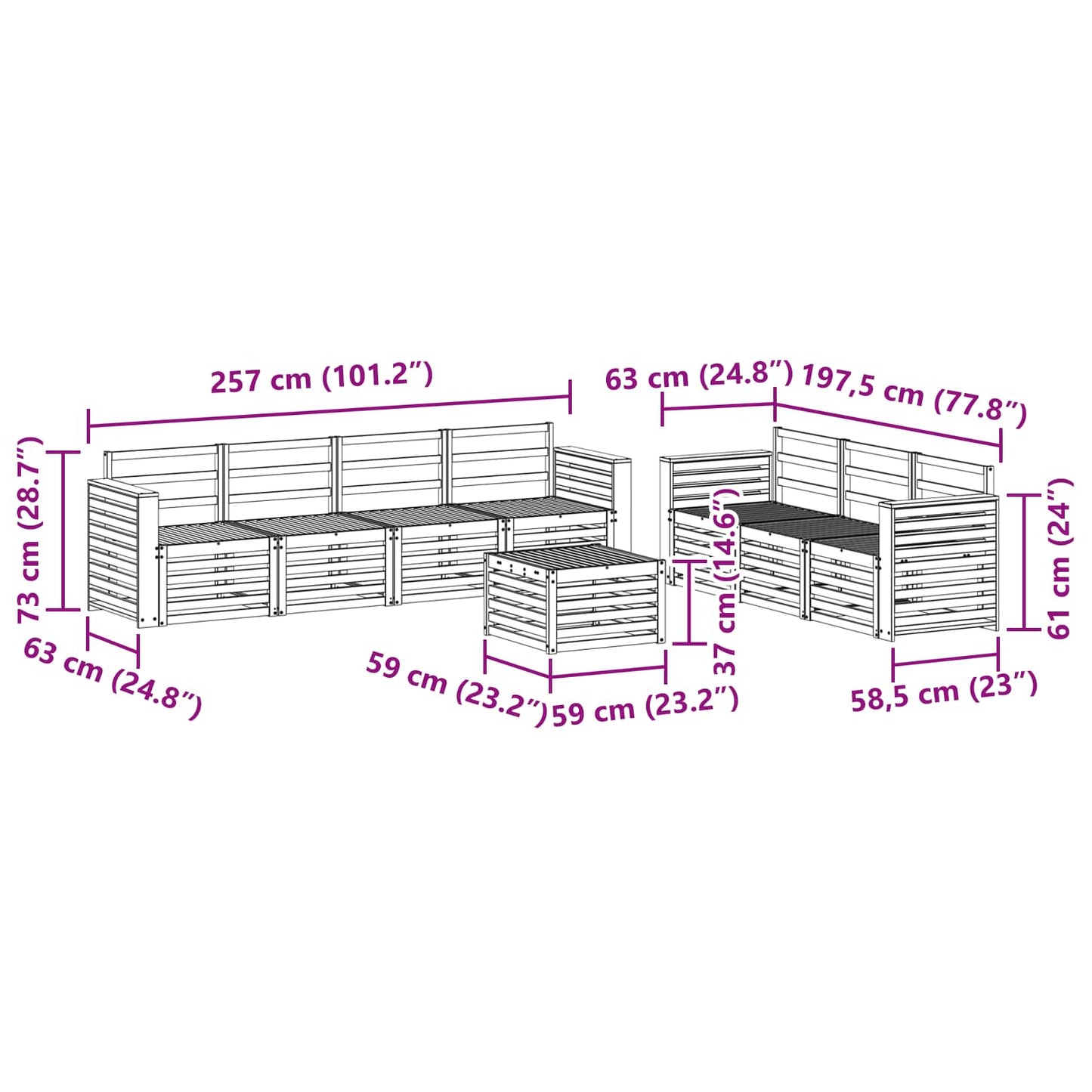 Sofagarnituren 8 pcs Natur Massivholz Akazie