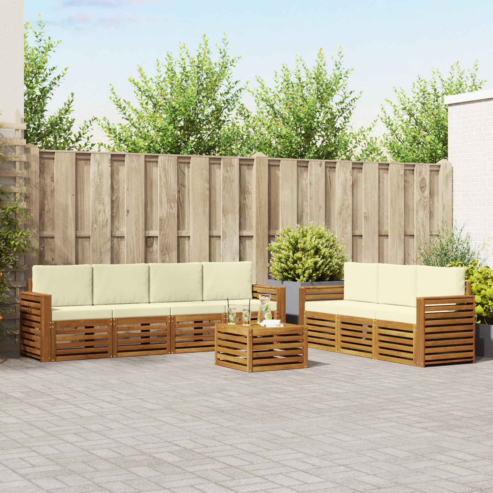 Sofagarnituren 8 stk. Natur und Creme Massivholz Akazie