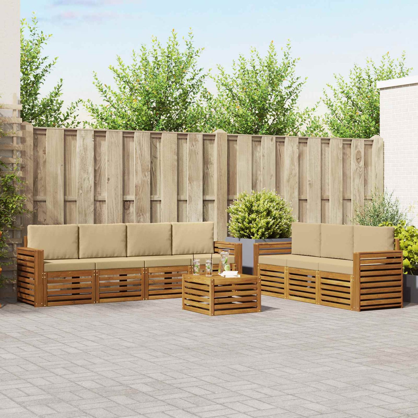 Sofagarnituren 8 pcs Natur und Beige Massivholz Akazie
