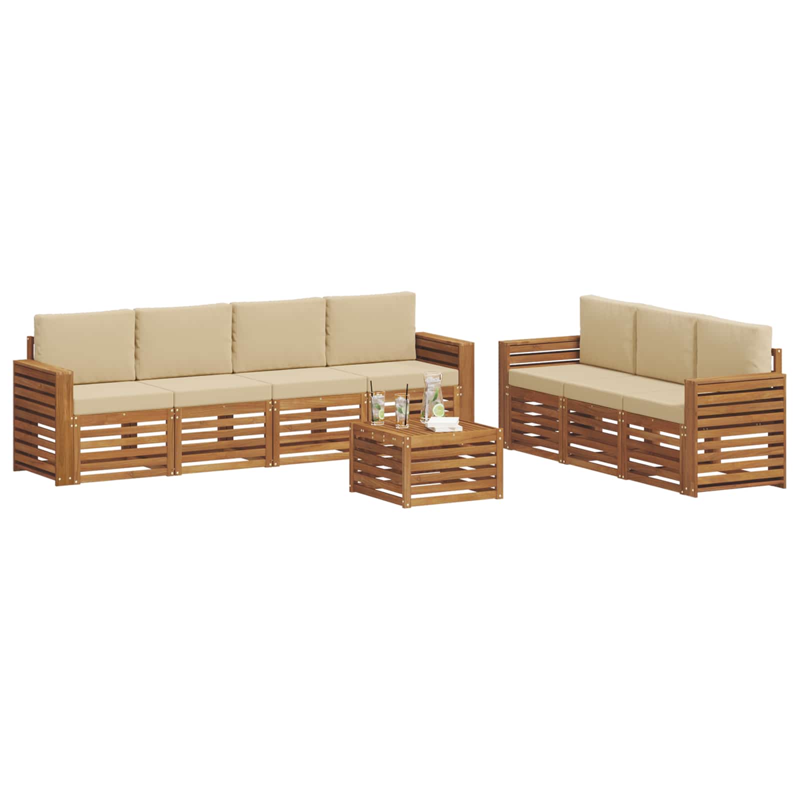 Sofagarnituren 8 pcs Natur und Beige Massivholz Akazie