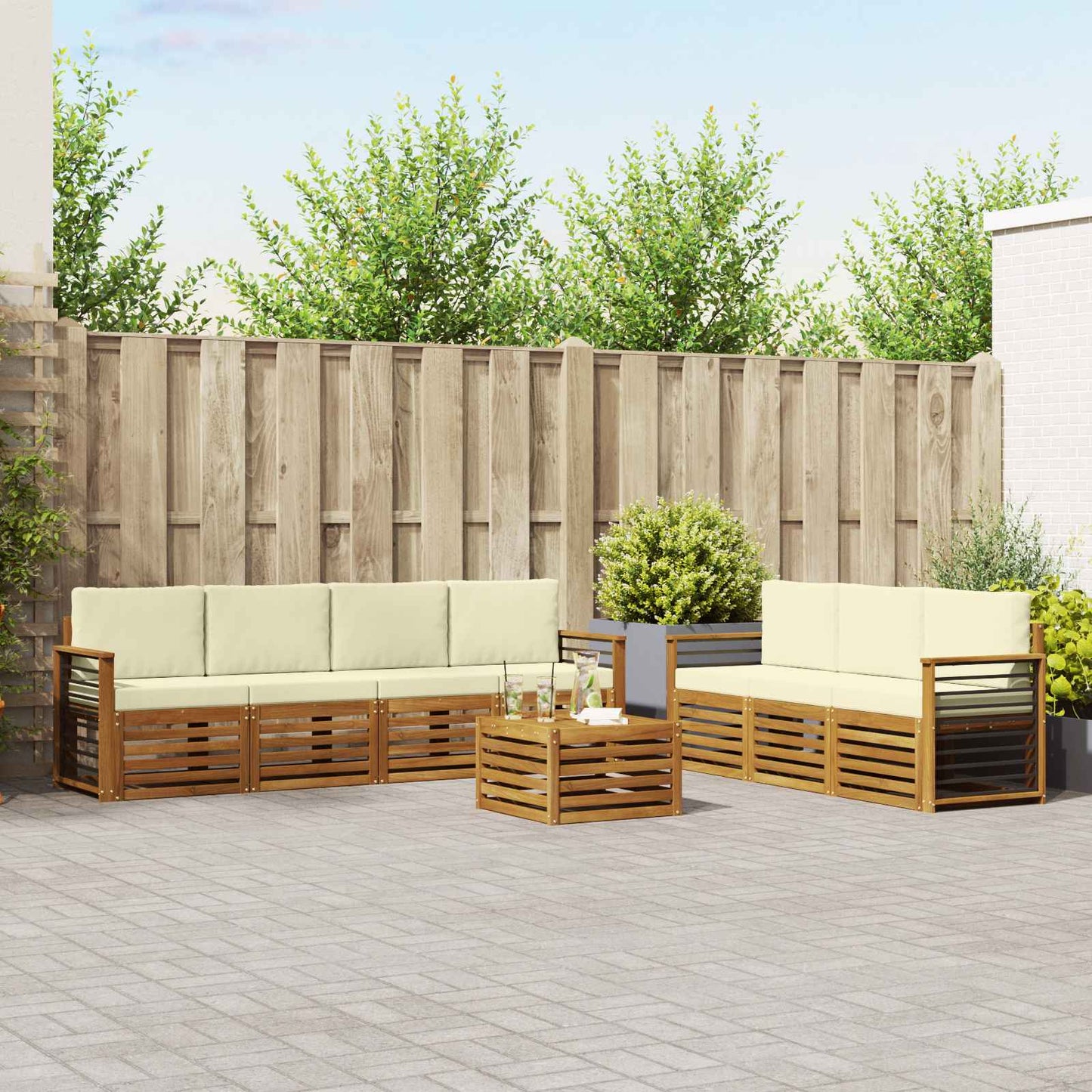 Sofagarnituren 8 stk. Natur und Creme Massivholz Akazie