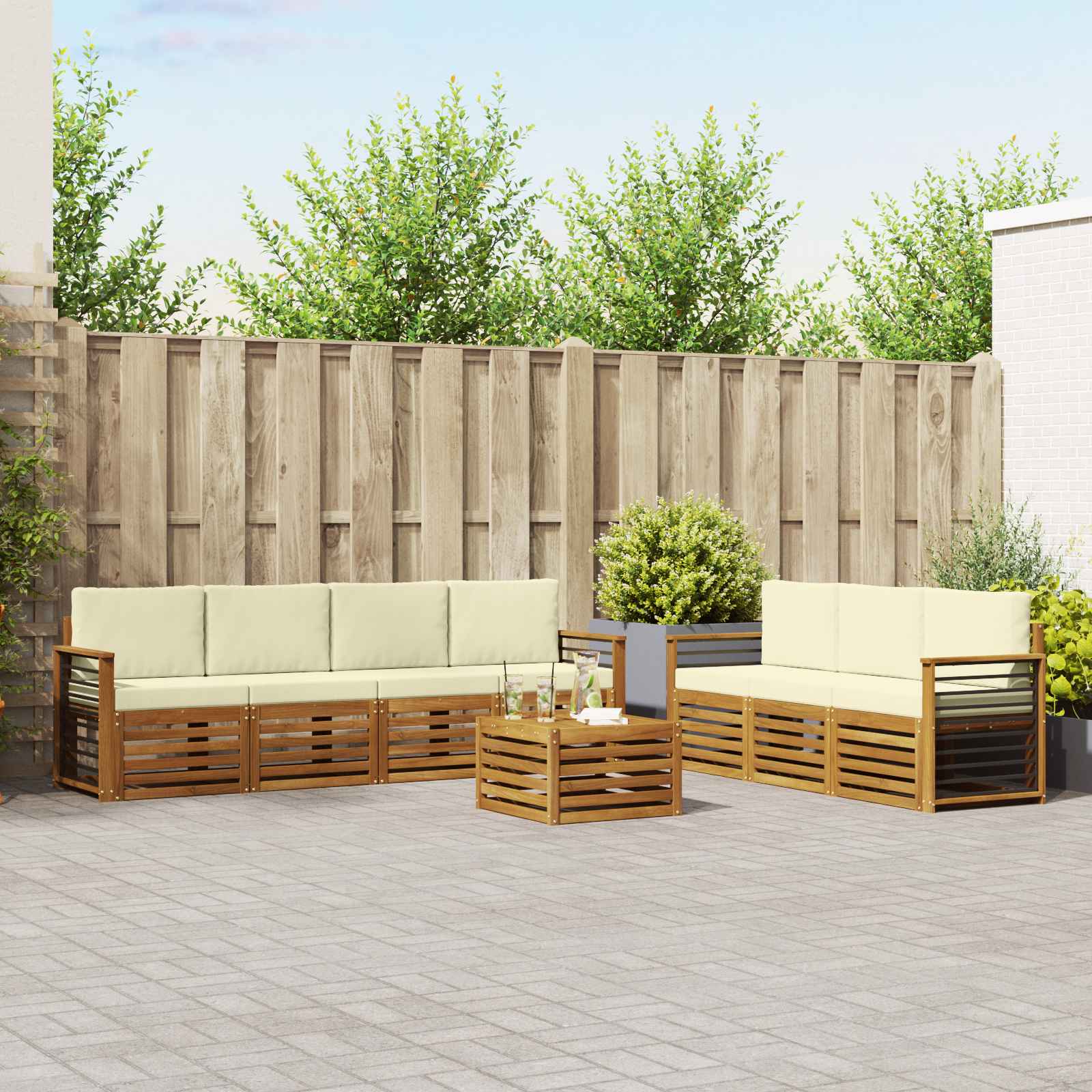 Sofagarnituren 8 stk. Natur und Creme Massivholz Akazie
