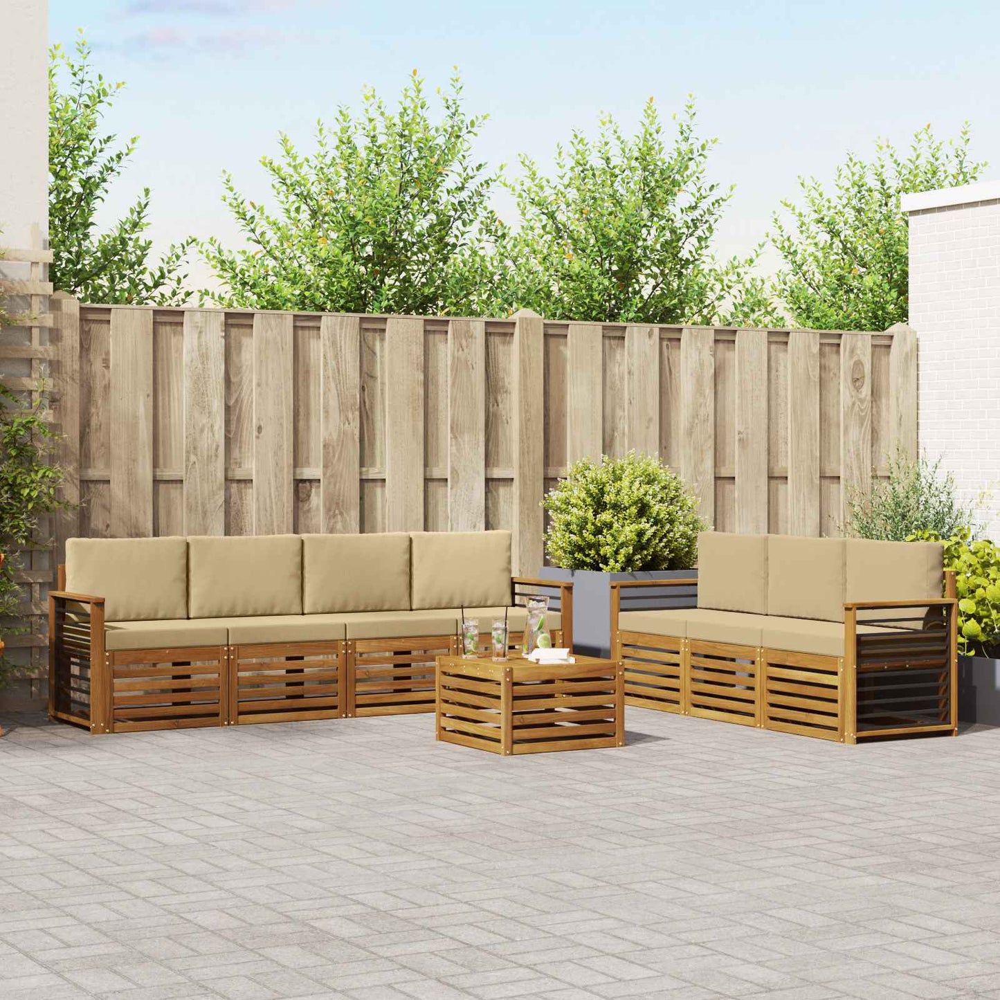 Sofagarnituren 8 stk. Natur und Beige Massivholz Akazie