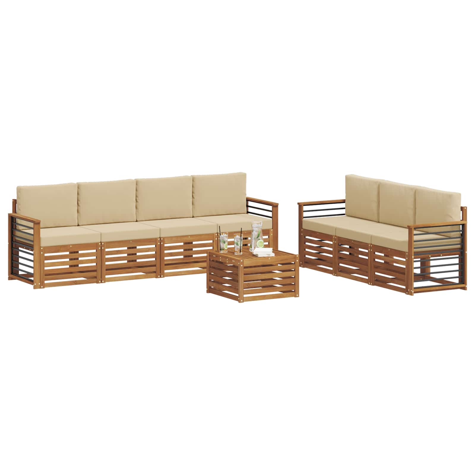 Sofagarnituren 8 stk. Natur und Beige Massivholz Akazie