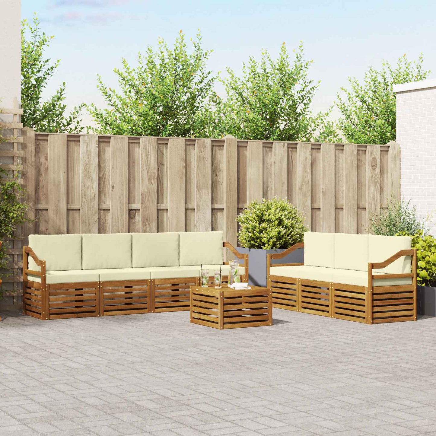 Sofagarnituren 8 stk. Natur und Creme Massivholz Akazie