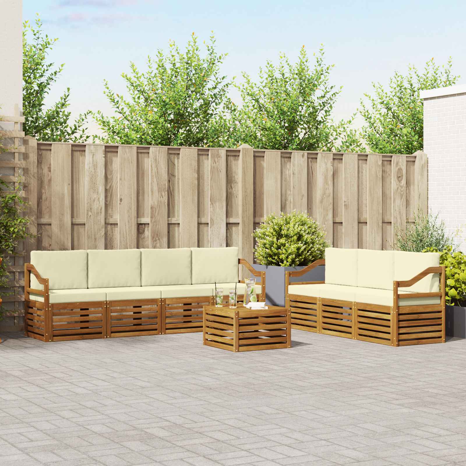Sofagarnituren 8 stk. Natur und Creme Massivholz Akazie