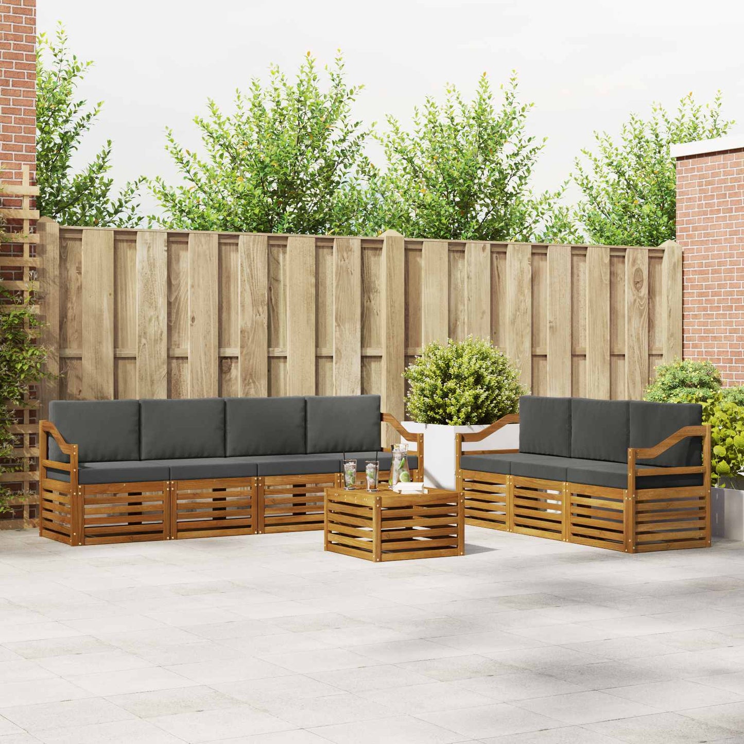Sofagarnituren 8 pcs Natur und Anthrazit Massivholz Akazie