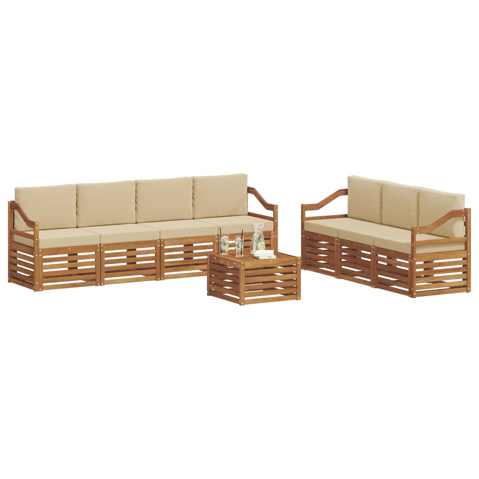 Sofagarnituren 8 stk. Natur und Beige Massivholz Akazie