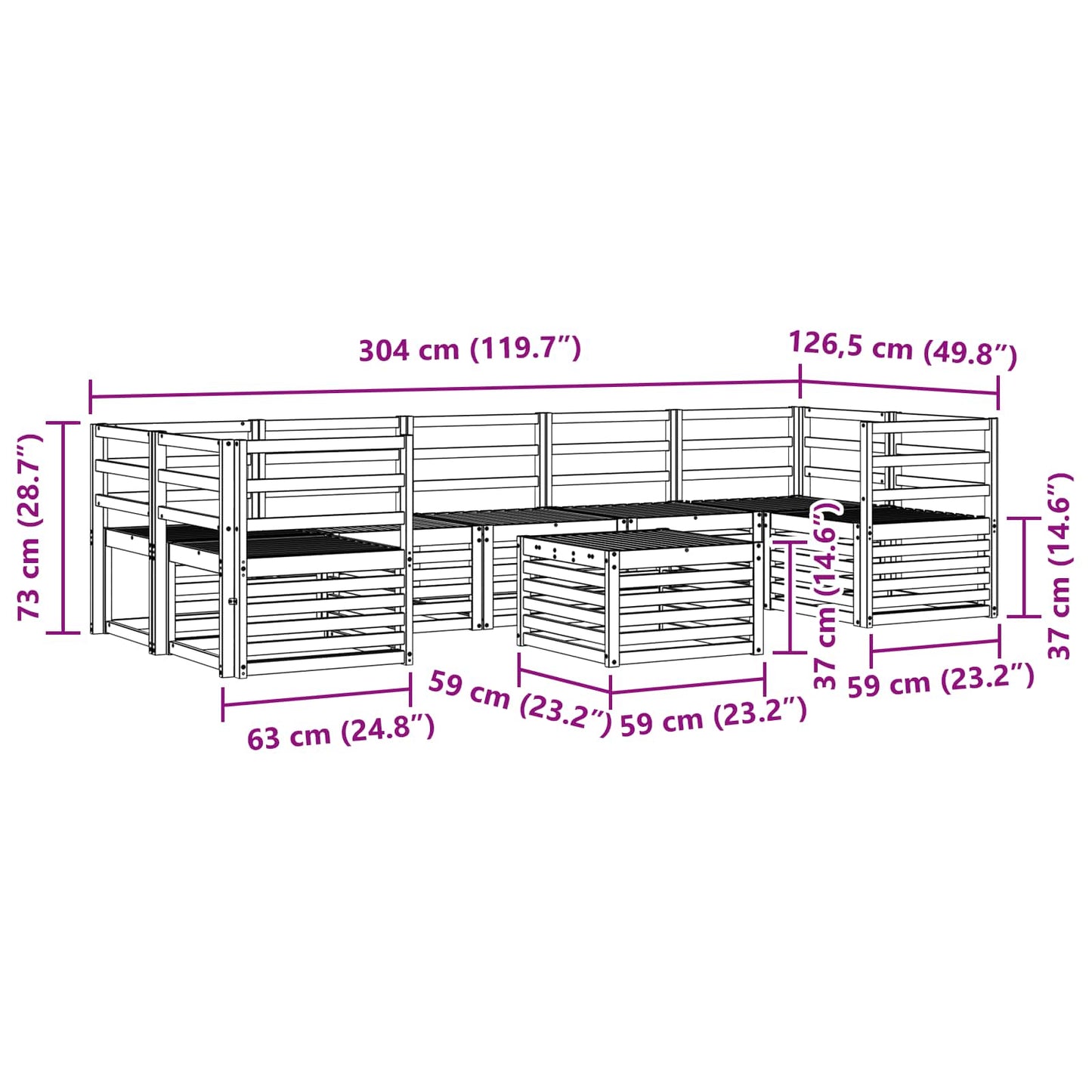 Sofagarnituren 8 pcs Natur Massivholz Akazie