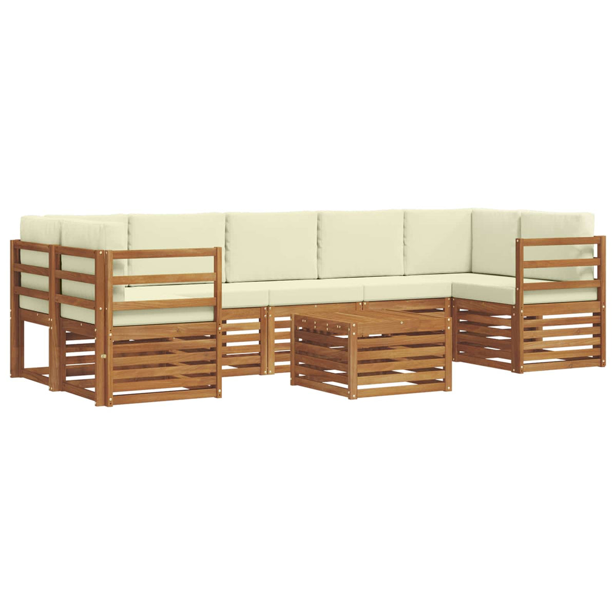 Outdoor-Sofagarnitur 8 stk. Natur und Creme Massivholz Akazie